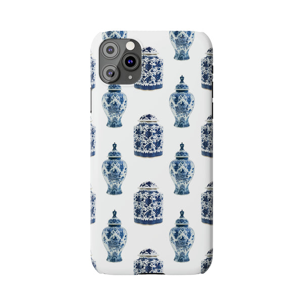 Chinoiserie Chic Toile Ginger Jar, Vase,  Phone Case in Blue and White Slim and Sleek, Preppy and Classic, Access to all Ports