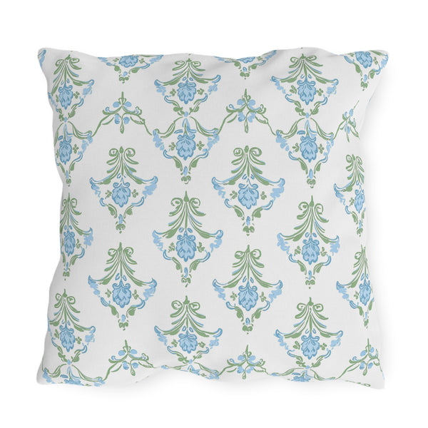 Blue Floral Strped Floral Outdoor Pillows, Grand Millennial Design, Block Print, Patio Cushion Covers, Preppy Home Decor