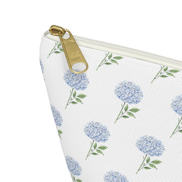 Blue Hydrangea Patter Zippered Accessory Pouch, Perfect Hostess Gift, Guest, ACK, Summer Weekend