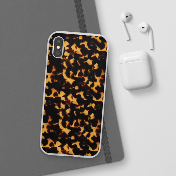 Flexible Phone Case - Tortoise Print Chic Spots leopard in classic neutral phones iphone Samsung clear access to all ports and functions