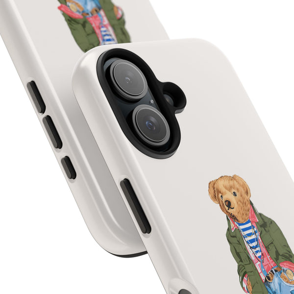 Preppy Bear Cargo Jacket iPhone case, Tough Protective double layer