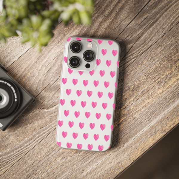 Flexible Phone Case - Preppy Hearts Watercolor Pink - Clear Shell pink Hearts - your case color will show through