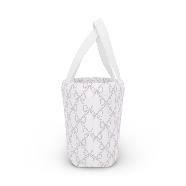 Preppy Lavender lunch bag, insulated, cooler bag, One size, washable, magnet closure, lilac, purple bows