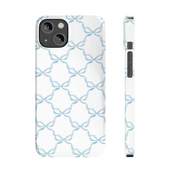 Coquette blue and white,  preppy bow print Phone Case Slim and Sleek, all iPhone 15 14 Plus Pro Max 13