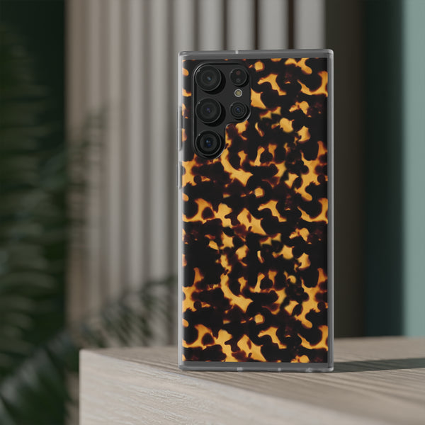 Flexible Phone Case - Tortoise Print Chic Spots leopard in classic neutral phones iphone Samsung clear access to all ports and functions