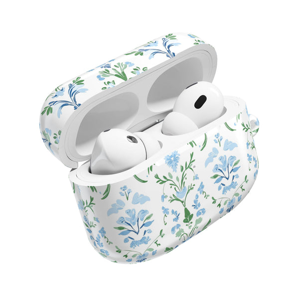 Block Print Blue and Green Floral Pattern AirPod Case, , Gift for Her, Cute Accessories,  Preppy, Grand Millennial