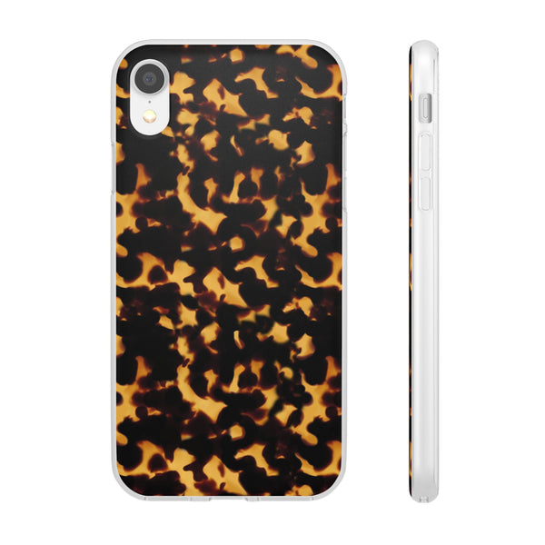Flexible Phone Case - Tortoise Print Chic Spots leopard in classic neutral phones iphone Samsung clear access to all ports and functions