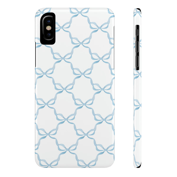 Coquette blue and white,  preppy bow print Phone Case Slim and Sleek, all iPhone 15 14 Plus Pro Max 13