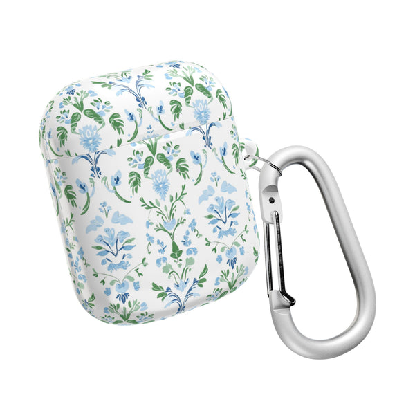 Block Print Blue and Green Floral Pattern AirPod Case, , Gift for Her, Cute Accessories,  Preppy, Grand Millennial