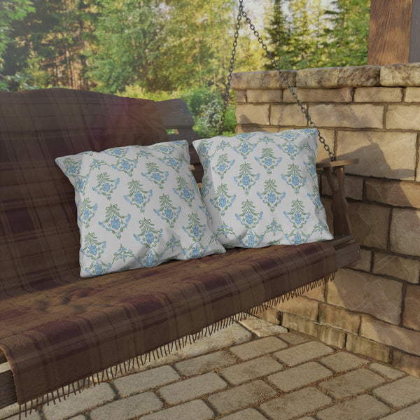 Blue Floral Strped Floral Outdoor Pillows, Grand Millennial Design, Block Print, Patio Cushion Covers, Preppy Home Decor
