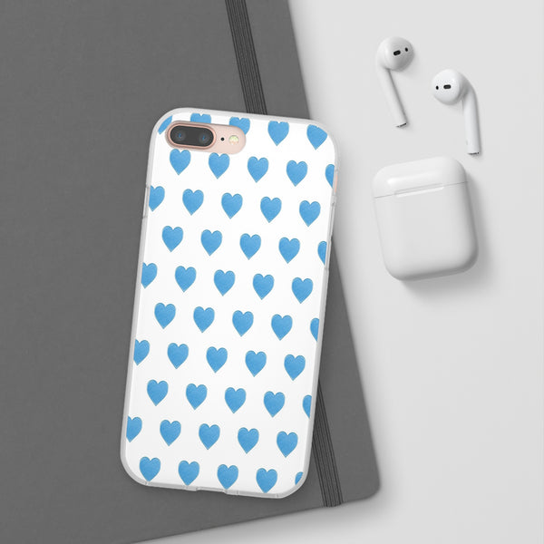 Flexible Phone Case - Preppy Hearts Watercolor Blue iPhone Protection access to all Ports & Functions Great Gift