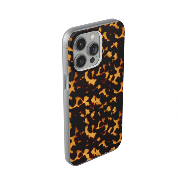 Flexible Phone Case - Tortoise Print Chic Spots leopard in classic neutral phones iphone Samsung clear access to all ports and functions
