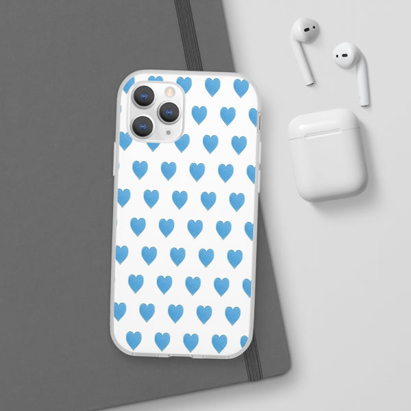 Flexible Phone Case - Preppy Hearts Watercolor Blue iPhone Protection access to all Ports & Functions Great Gift