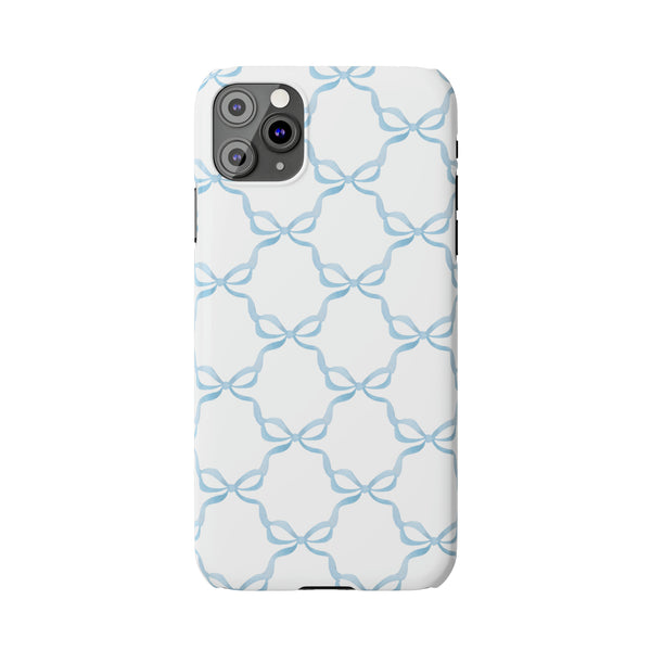 Coquette blue and white, loveshackfancy inspired, preppy bow print Phone Case Slim and Sleek, all iPhone 15 14 Plus Pro Max 13