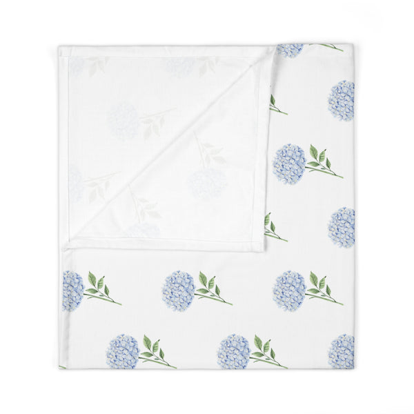 Baby Swaddle Blanket in watercolor hydrangea blue print pattern