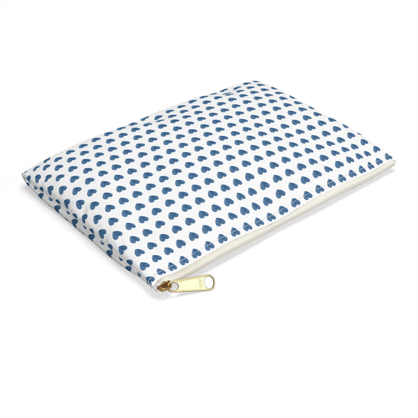Preppy Navy Hearts Zip Clutch Pouch, Makeup toiletry travel bag, laminated interior