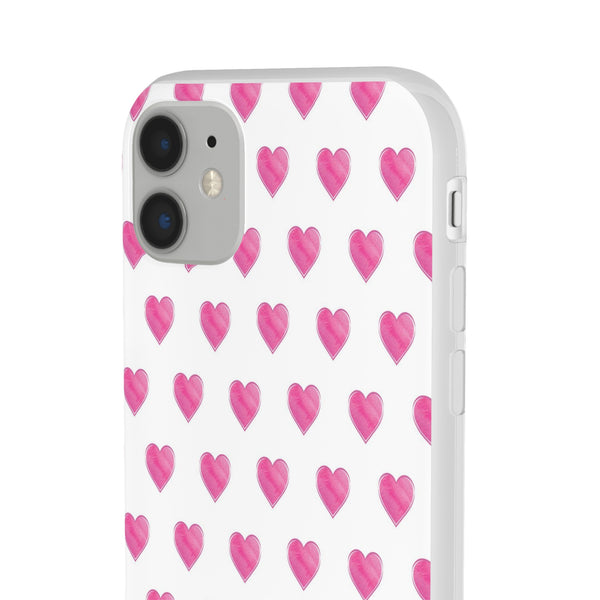 Flexible Phone Case - Preppy Hearts Watercolor Pink - Clear Shell pink Hearts - your case color will show through