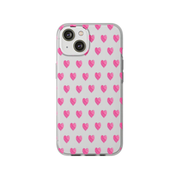 Flexible Phone Case - Preppy Hearts Watercolor Pink - Clear Shell pink Hearts - your case color will show through