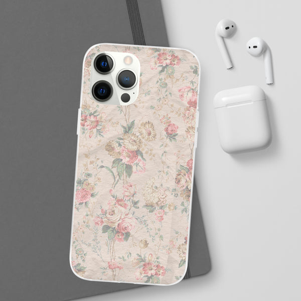 Flexible Phone Case in Romantic Floral Print - Beige, Neutral Tones