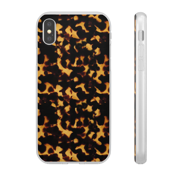 Flexible Phone Case - Tortoise Print Chic Spots leopard in classic neutral phones iphone Samsung clear access to all ports and functions