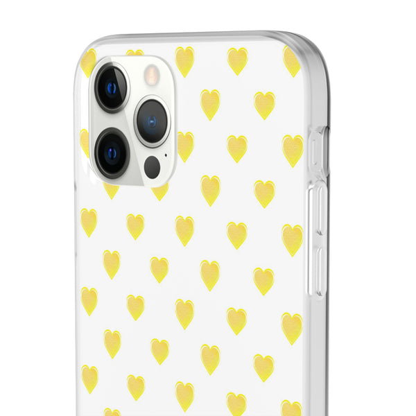 Flexible Phone Case - Yellow Hearts, Preppy iPhone case, Nantucket, Hamptons Inspired Samsung, Gift Present White Background, Clear Case