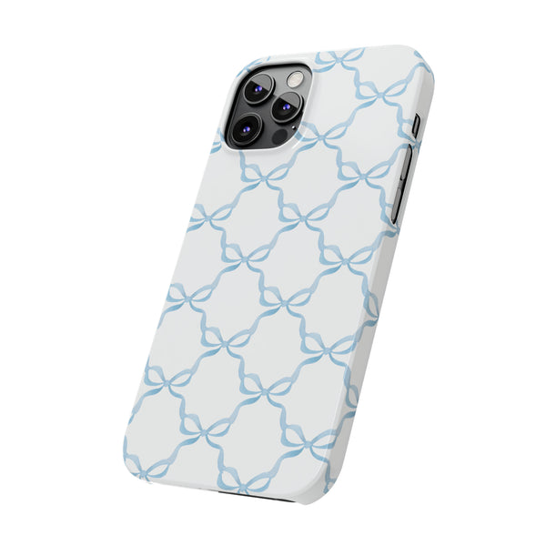 Coquette blue and white,  preppy bow print Phone Case Slim and Sleek, all iPhone 15 14 Plus Pro Max 13