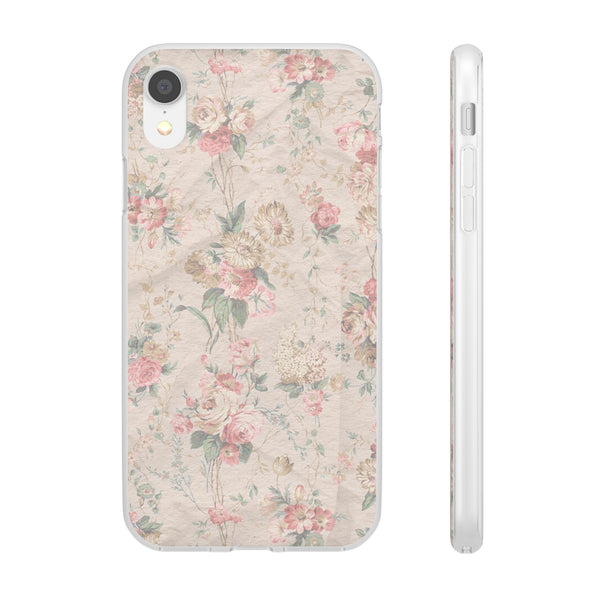 Flexible Phone Case in Romantic Floral Print - Beige, Neutral Tones