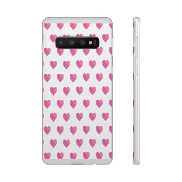 Flexible Phone Case - Preppy Hearts Watercolor Pink - Clear Shell pink Hearts - your case color will show through