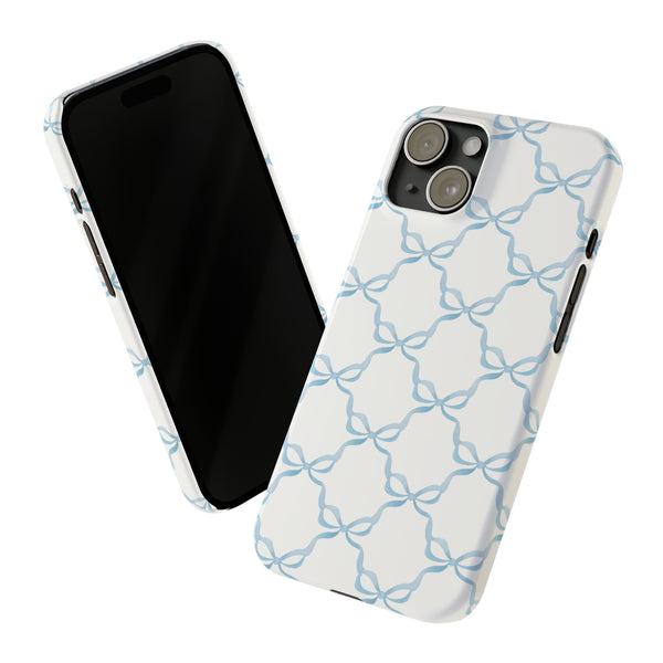 Coquette blue and white,  preppy bow print Phone Case Slim and Sleek, all iPhone 15 14 Plus Pro Max 13
