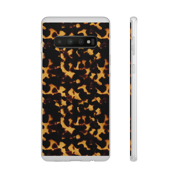 Flexible Phone Case - Tortoise Print Chic Spots leopard in classic neutral phones iphone Samsung clear access to all ports and functions