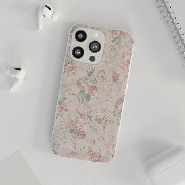 Flexible Phone Case in Romantic Floral Print - Beige, Neutral Tones