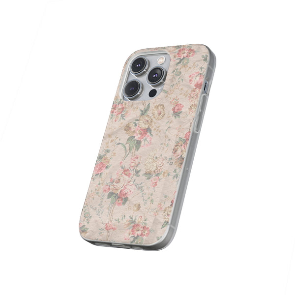 Flexible Phone Case in Romantic Floral Print - Beige, Neutral Tones