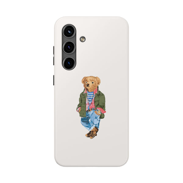 Preppy Bear Cargo Jacket iPhone case, Tough Protective double layer
