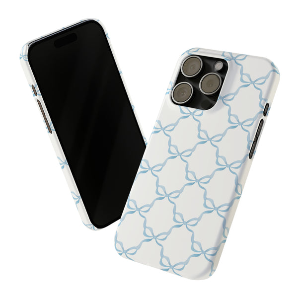 Coquette blue and white,  preppy bow print Phone Case Slim and Sleek, all iPhone 15 14 Plus Pro Max 13
