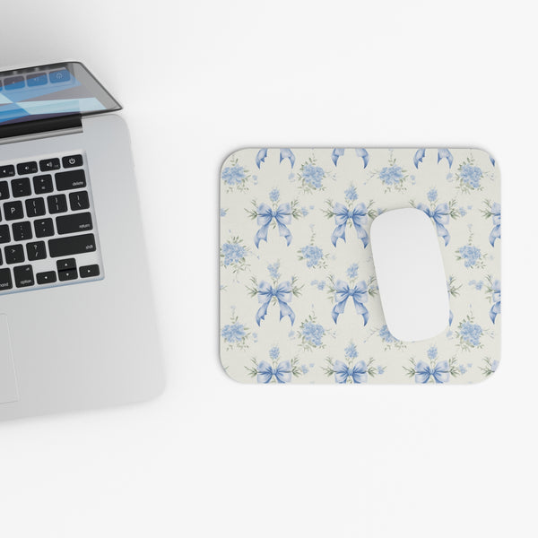 Mouse Pad Preppy Blue Bows and Floral