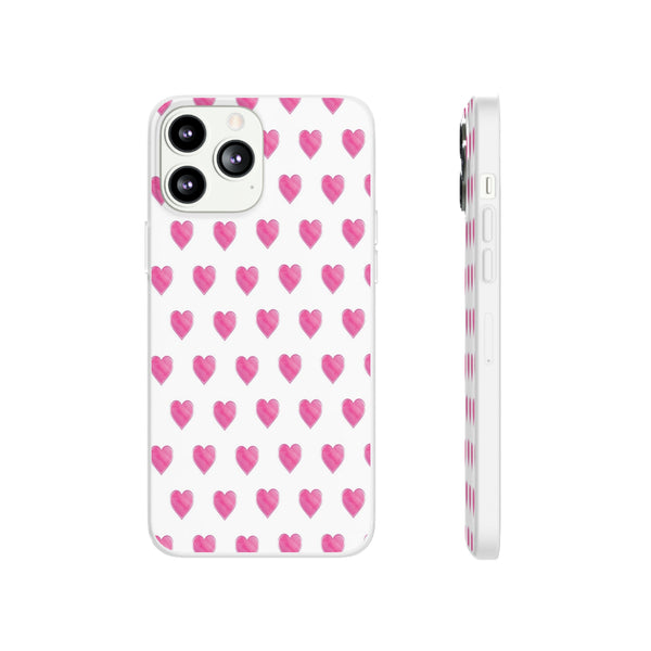 Flexible Phone Case - Preppy Hearts Watercolor Pink - Clear Shell pink Hearts - your case color will show through