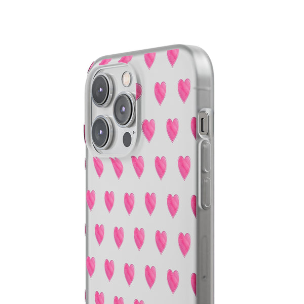 Flexible Phone Case - Preppy Hearts Watercolor Pink - Clear Shell pink Hearts - your case color will show through