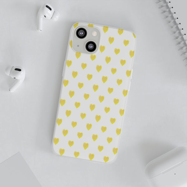 Flexible Phone Case - Yellow Hearts, Preppy iPhone case, Nantucket, Hamptons Inspired Samsung, Gift Present White Background, Clear Case