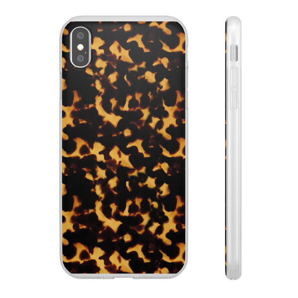 Flexible Phone Case - Tortoise Print Chic Spots leopard in classic neutral phones iphone Samsung clear access to all ports and functions