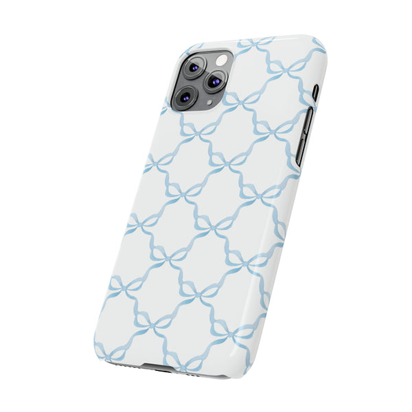 Coquette blue and white,  preppy bow print Phone Case Slim and Sleek, all iPhone 15 14 Plus Pro Max 13