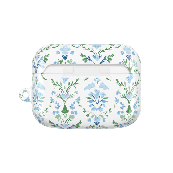 Block Print Blue and Green Floral Pattern AirPod Case, , Gift for Her, Cute Accessories,  Preppy, Grand Millennial