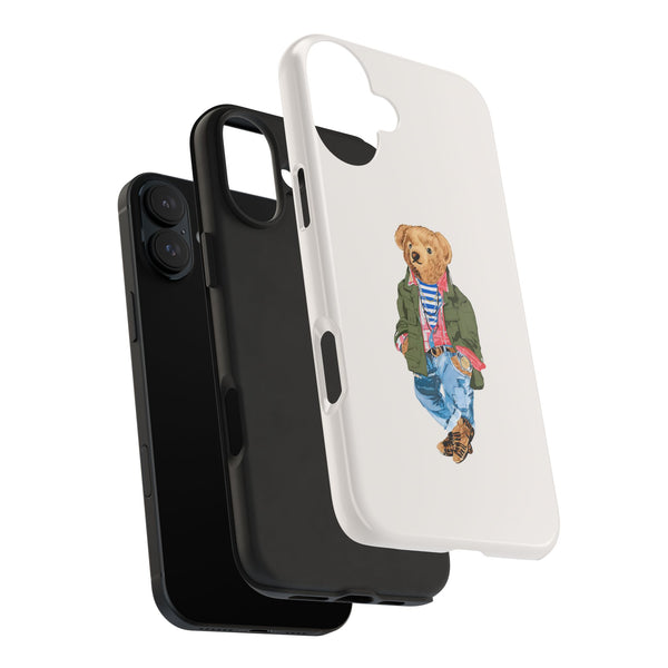 Preppy Bear Cargo Jacket iPhone case, Tough Protective double layer