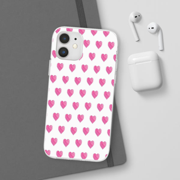 Flexible Phone Case - Preppy Hearts Watercolor Pink - Clear Shell pink Hearts - your case color will show through