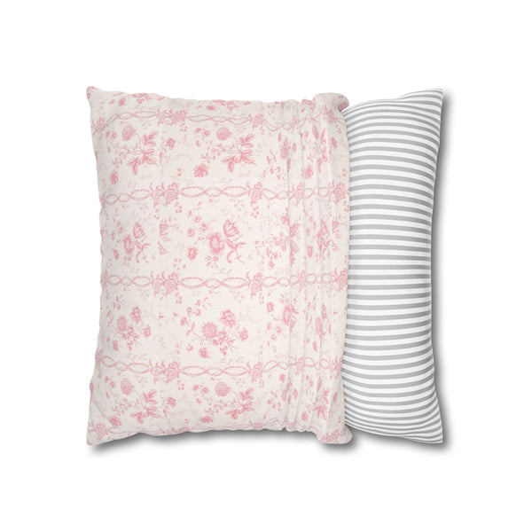 Pillow Cover with Zip Closure - Romantic Chic Pink Floral Toile, Cover Only - Insert not included - teen, tween, dorm room