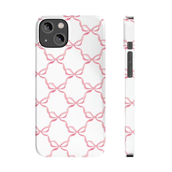 Bow Print, Coquette pink and white, loveshackfancy inspired, preppy print Phone Case Slim and Sleek, all iPhone 15 14 Plus Pro Max 13