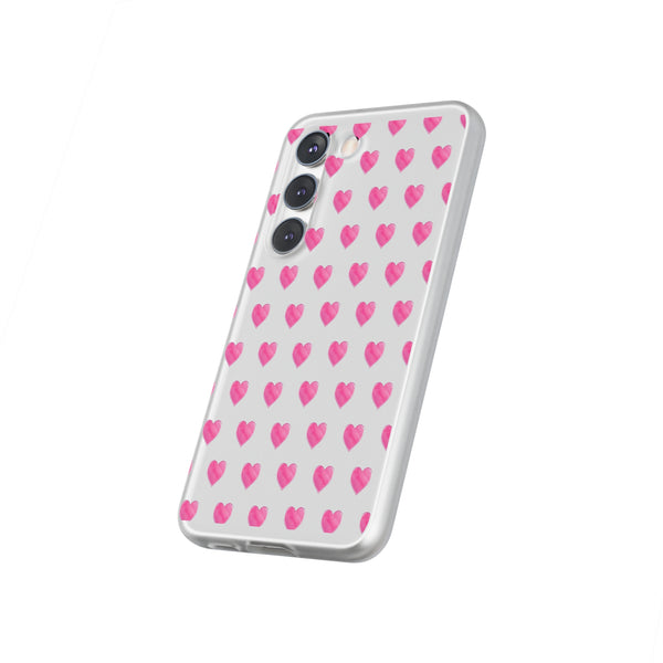 Flexible Phone Case - Preppy Hearts Watercolor Pink - Clear Shell pink Hearts - your case color will show through