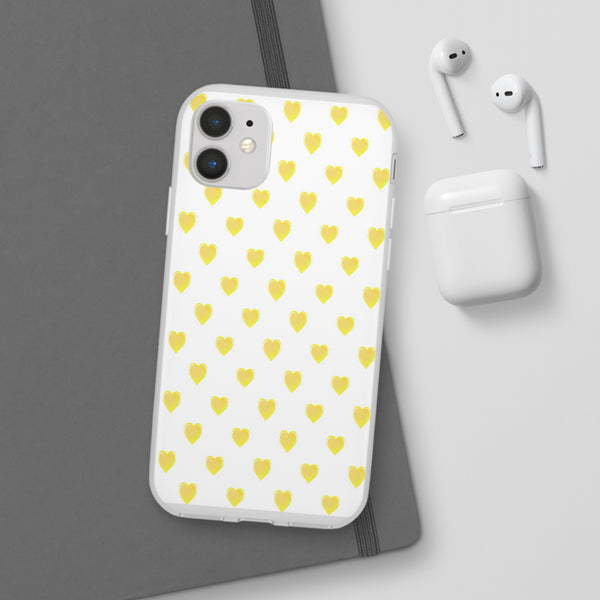 Flexible Phone Case - Yellow Hearts, Preppy iPhone case, Nantucket, Hamptons Inspired Samsung, Gift Present White Background, Clear Case