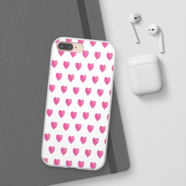 Flexible Phone Case - Preppy Hearts Watercolor Pink - Clear Shell pink Hearts - your case color will show through