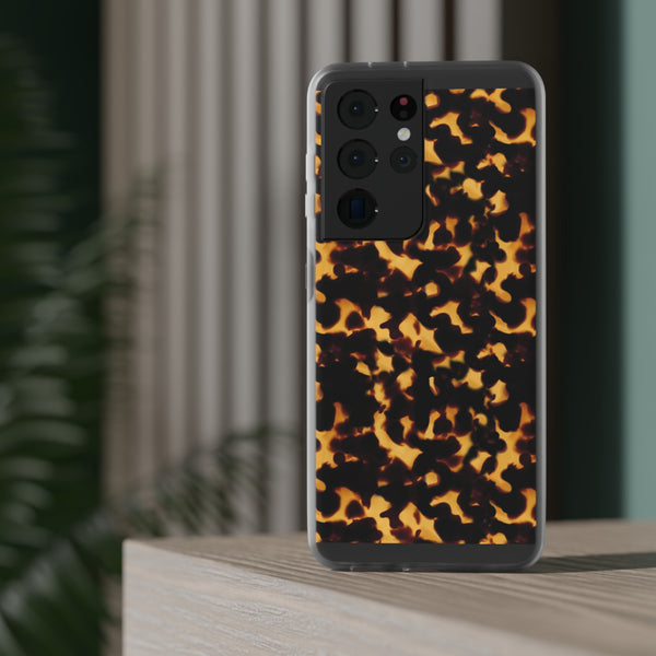 Flexible Phone Case - Tortoise Print Chic Spots leopard in classic neutral phones iphone Samsung clear access to all ports and functions