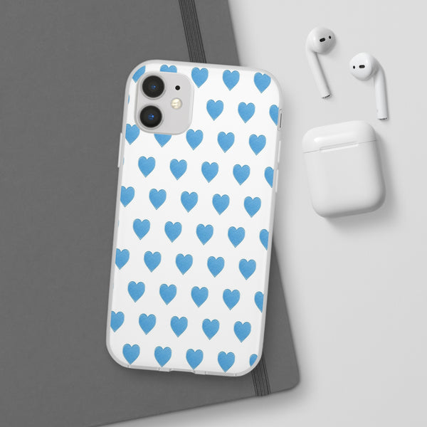 Flexible Phone Case - Preppy Hearts Watercolor Blue iPhone Protection access to all Ports & Functions Great Gift